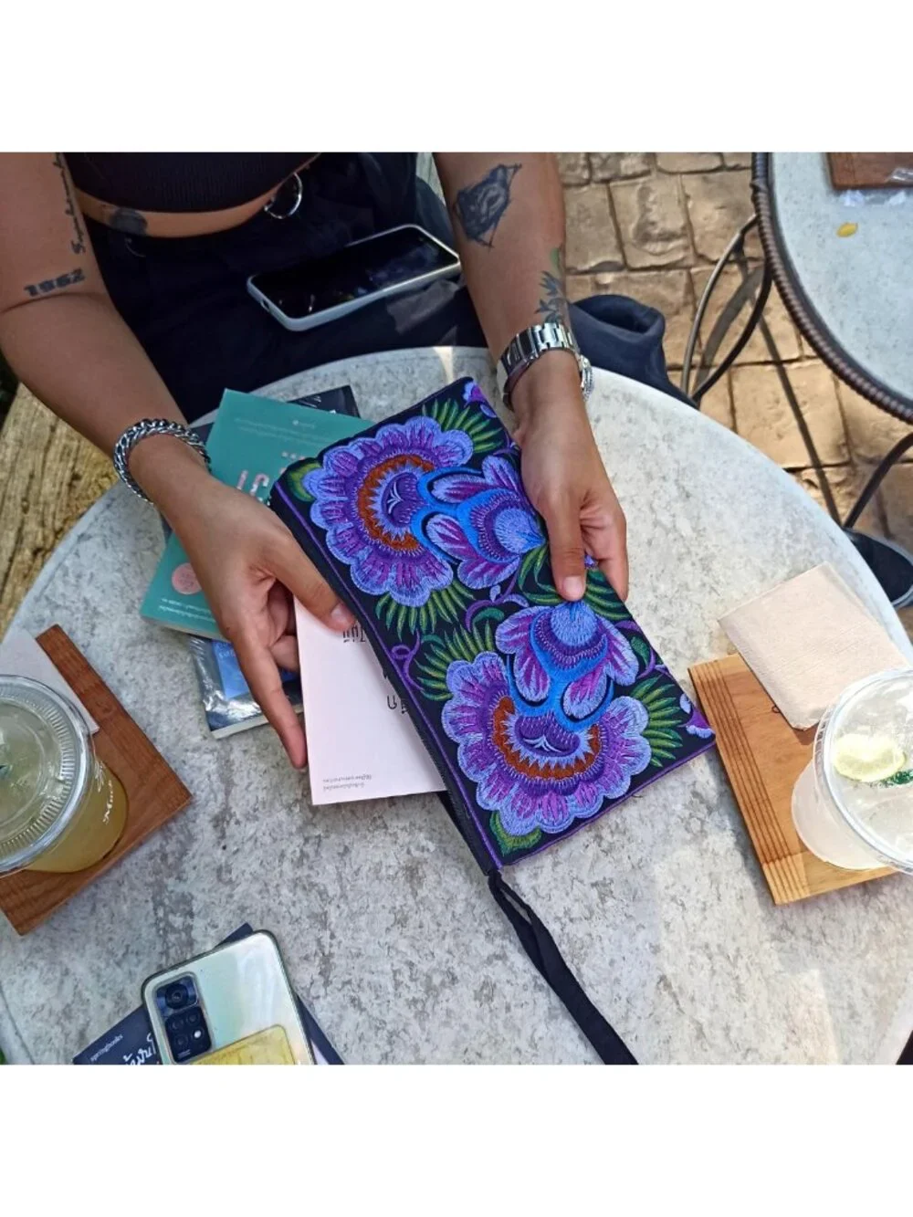 Floral Embroidered Boho Clutch | Handmade Ethnic Flower Wristlet Purse